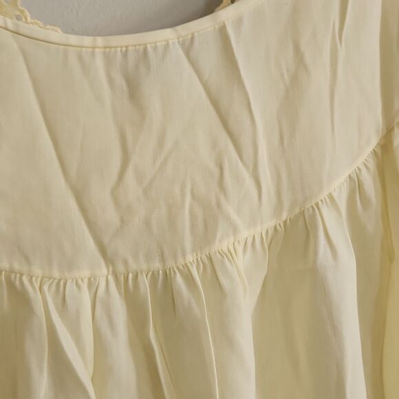 Vintage Shadowline Large Elegant Yellow Nightgown Short Sleeve Lace Trim Eyelet - Picture 6 of 9